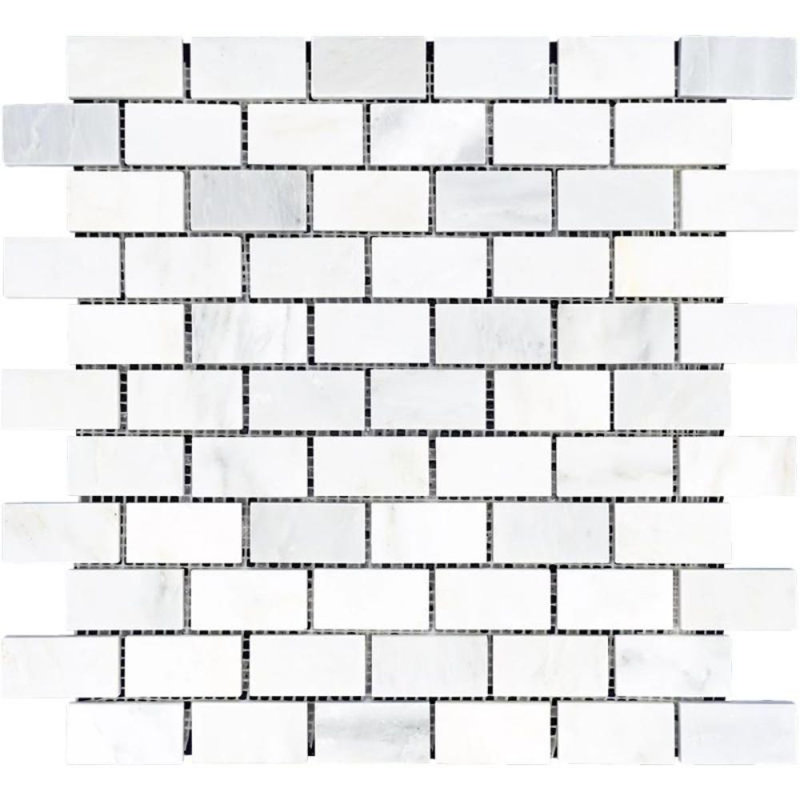 1" x 2" Marble Brick Joint Mosaic Wall & Floor Tile, Polished Oriental White