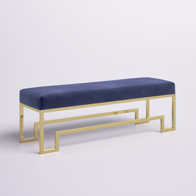 Pangea Home Declan Laurence Modern Upholstered 54" Bench with Gold or Silver Metal Steel legs – Elegant Accent Seating for Bedroom, Entryway, Kitchen, Office, Waiting Rooms, or Living Room - Navy Velvet Bench with Gold Legs