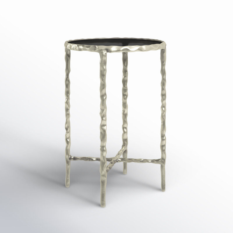 Gimlet Black Aluminum Metal Side End Accent Table with Shaded Glass Top, 15" x 15" x 22", Silver