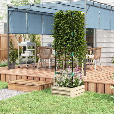 Lit de jardin surélevé galvanisé 24 po x 24 po x 11,71 po, jardinière d'extérieur avec cage à tomates en treillis, pour légumes, fleurs, fond de patio crème, 24 po x 24 po x 11,71 po, vignes grimpantes dans l'espace