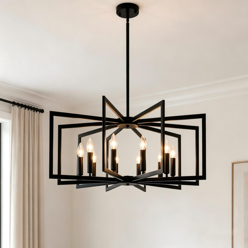 36" Modern Black Geometric Chandelier