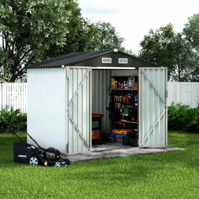 Remise de rangement en métal de 6 pi x 8 pi pour l'extérieur, remise de jardin en métal, remise à outils avec porte verrouillable, bâtiments de remise utilitaire avec évent pour la cour de jardin