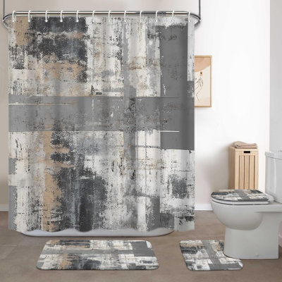 Ensemble de rideaux de douche 4 pièces gris et beige