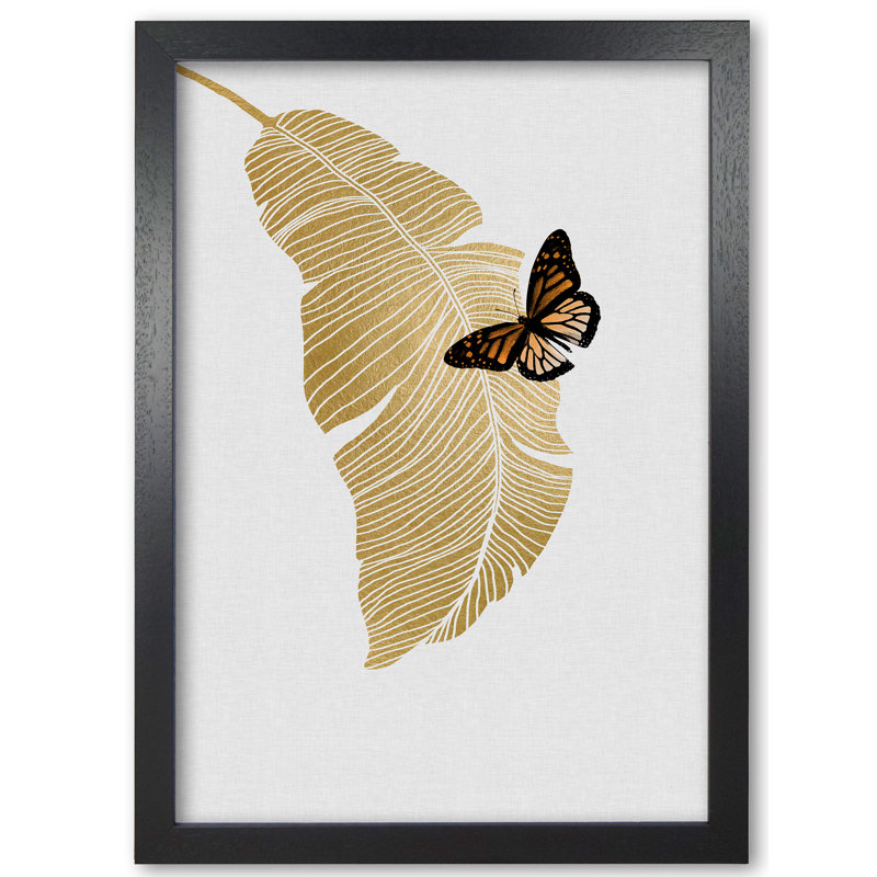 Butterfly & Palm Leaf - Print, 30 cm H x 21 cm W x 5 cm D, Black Grain Frame