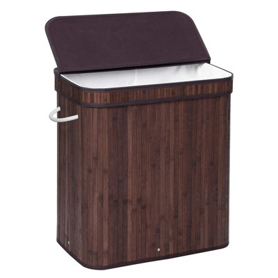 Panier à linge 72L avec couvercle pliant en bambou et doublure amovible