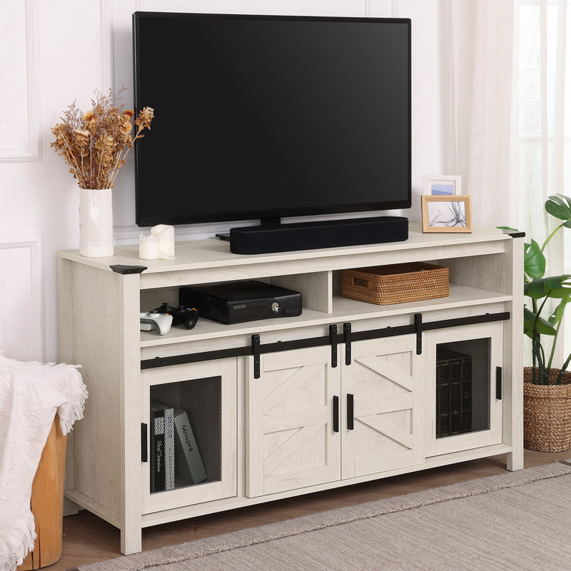 Meuble télé l 59 po Vita, Plateau blanc antique / structure noyer antique