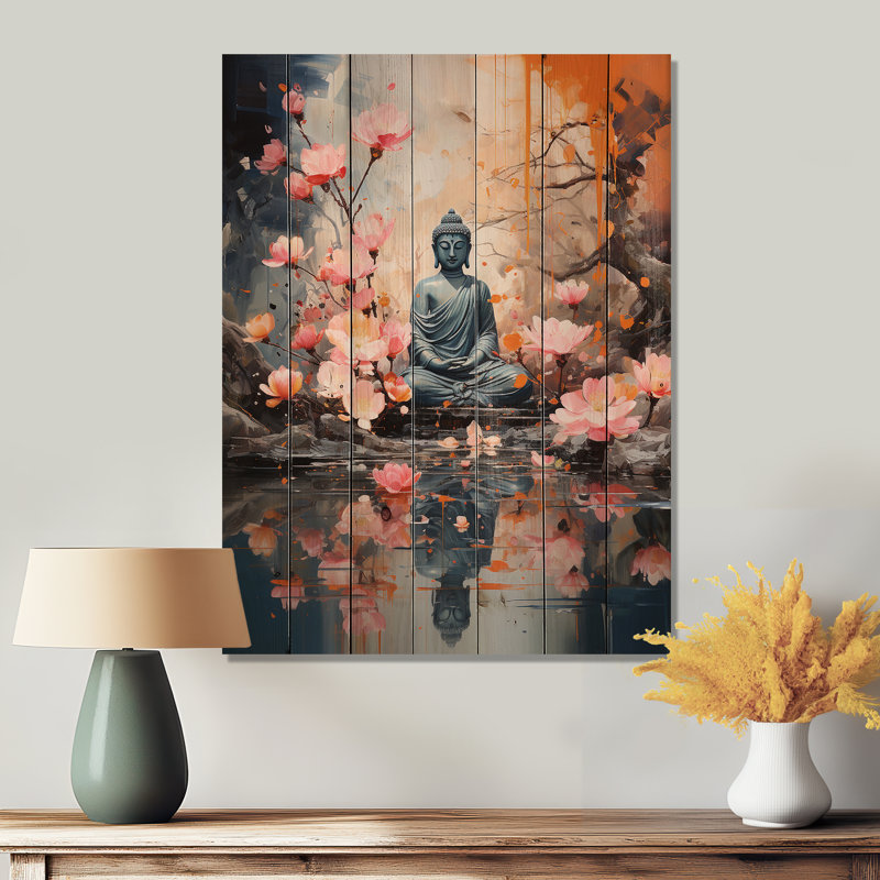 Bouddha floral Iryss en méditation I sur bois, H 32 po x l 24 po x P 0,78 po