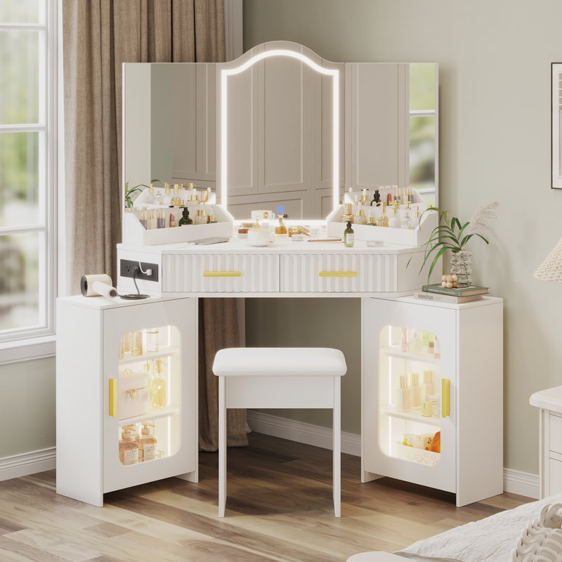Dressing Table with Mirror, White