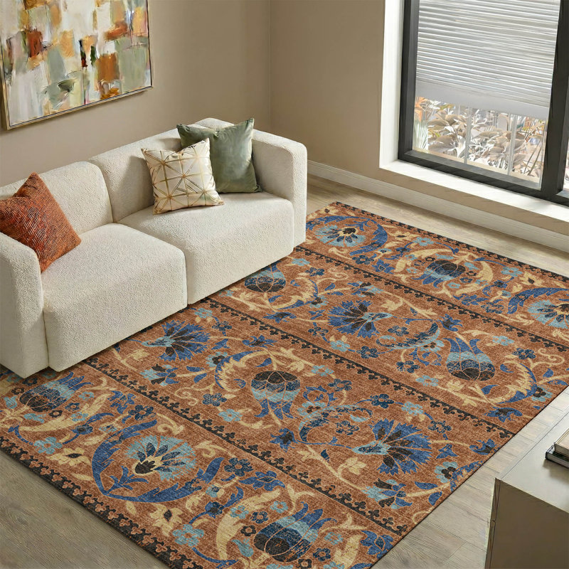 Tapis floral lavable à la machine de qualité supérieure Mayfield AMF2480, Paprika, 3' x 5'