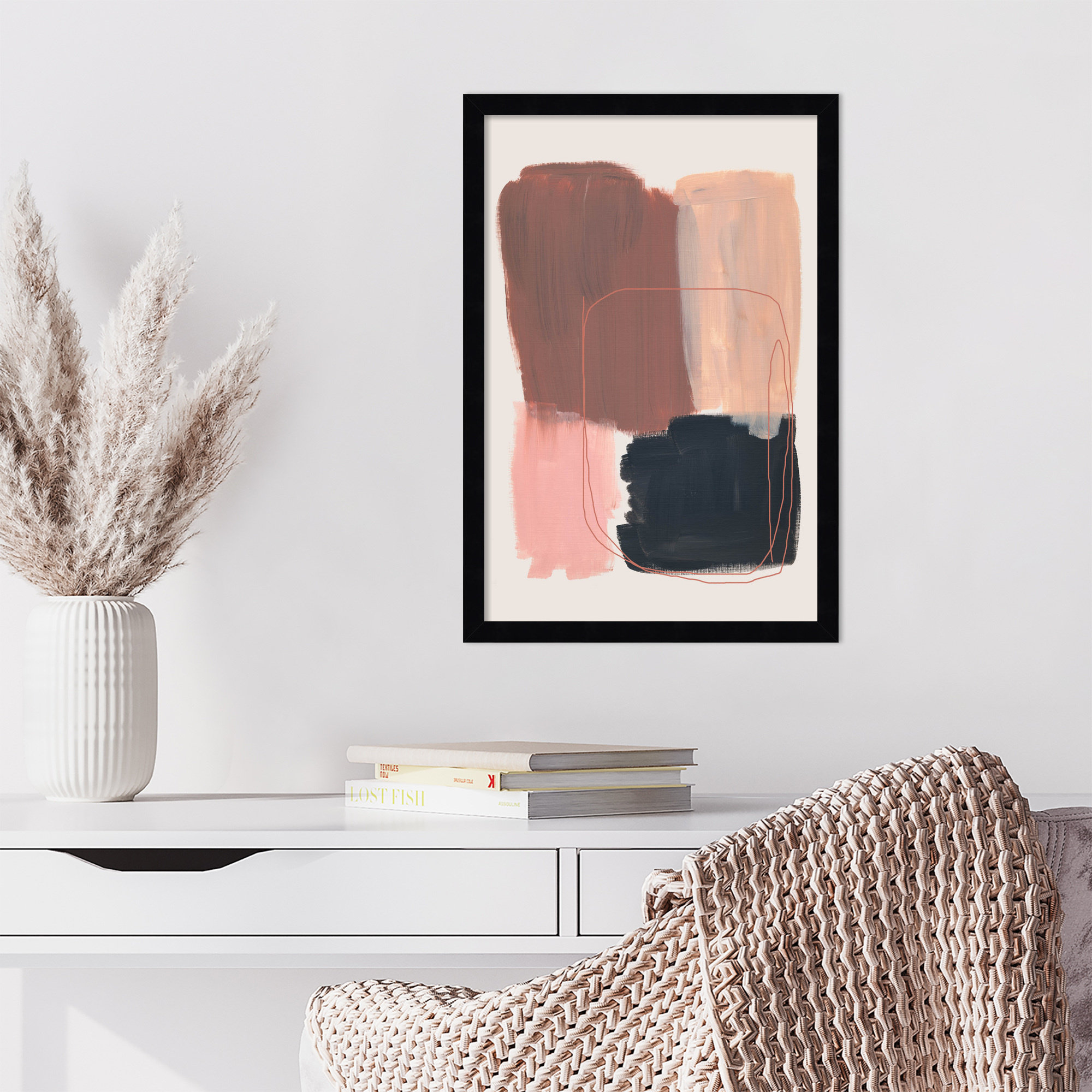 Abstract Brush Strokes 120 by Mareike Bohmer Wood Framed Wall Art Print, Black, 21" H x 15" W