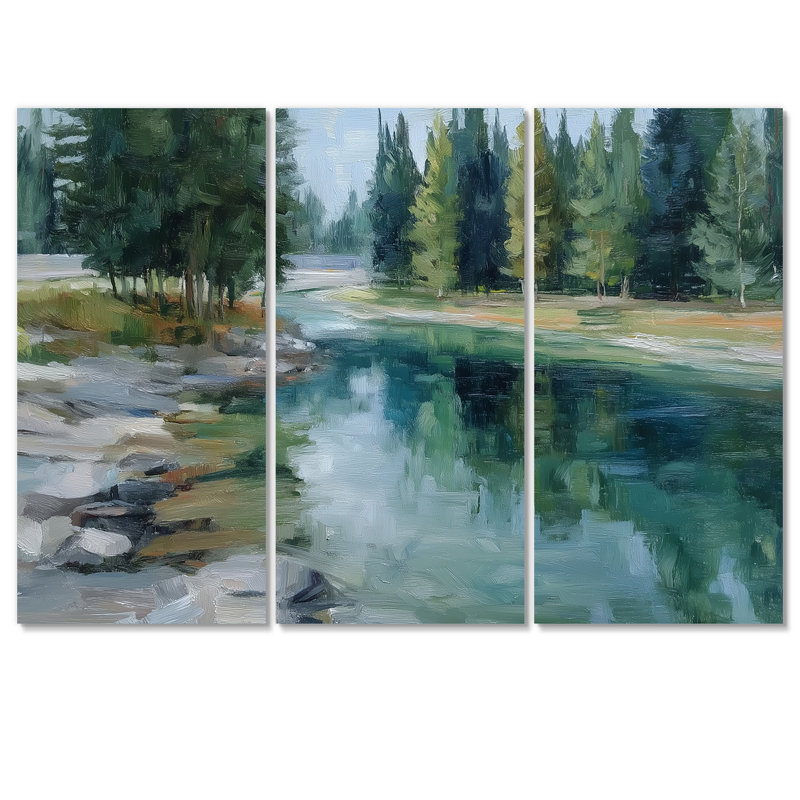 «Pine Trees», Fraser River, 28" H x 36" W, Toile tendue, Ne s’applique pas