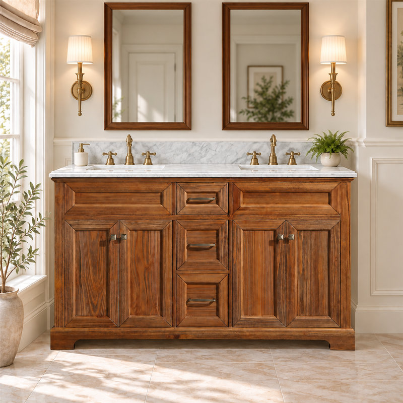 Claireville 60 " W Freestanding Standard Double Vanity Bathroom Vanity With Marble Top