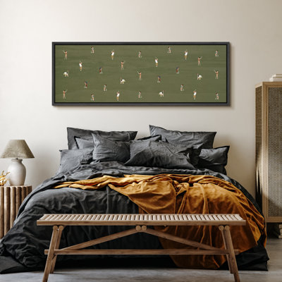 Whimsical Golfers on Green Large Framed Canvas Print Wall Art, Playful Mid-Century Decor