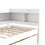 Lit simple en forme de L avec bibliothèques blanches, prises de courant, commode et deux tiroirs de rangement