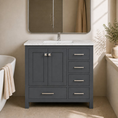 Anvay 36 in. Single Sink Freestanding Bath Vanity in Charcoal Gray with Carrara Marble Top