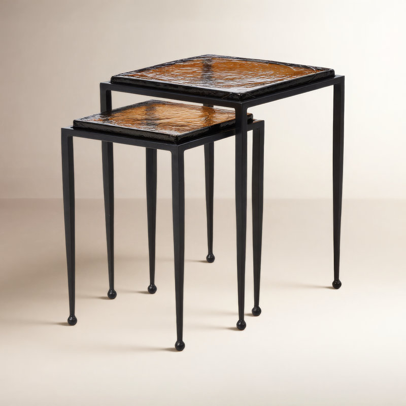 Dalston Glass Nesting End Table, Amber Cast Glass