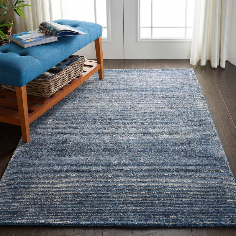Tapis bleu moderne fait à la main Lahoma, Rectangle 5 pi 3 po x 7 pi 5 po