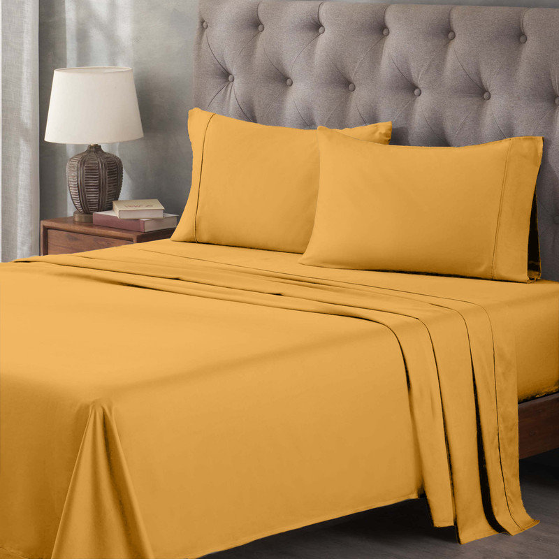 Egyptian Cotton 400 Thread Count Solid Deep Pocket Bed Sheet Set, Twin XL Sheet Set, Yellow