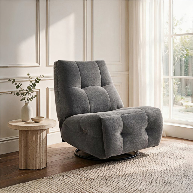 Fauteuil inclinable électrique sans accoudoirs de 32,3 po de largeur avec ports USB et Type-C, Gris