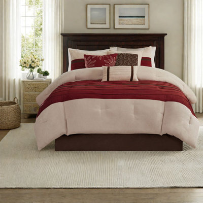 Ensemble de literie en suède moelleux 7 pièces, très grand rouge, style transitionnel pour chambres douillettes