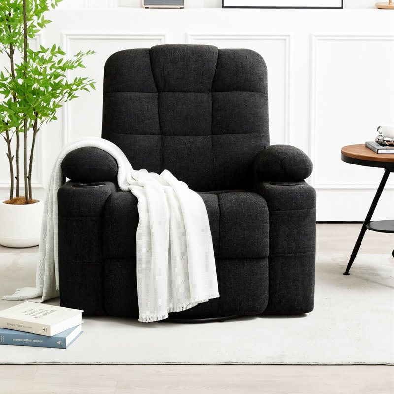 Fauteuil inclinable 37,1 W avec massage et chaleur, canapé inclinable simple surdimensionné en chenille avec porte-gobelets et rangement latéral pour la chambre à coucher du salon