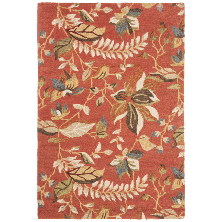 Emrick Blossom Hand Hooked Wool/Cotton/Latex Floral Rug in Rust
