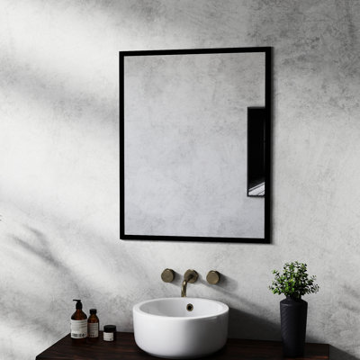 24-Inch Aluminum Black Mirror For Bathroom - Ideal Small Spaces, , And Modern Look With Frame Versatile Size, , Decor