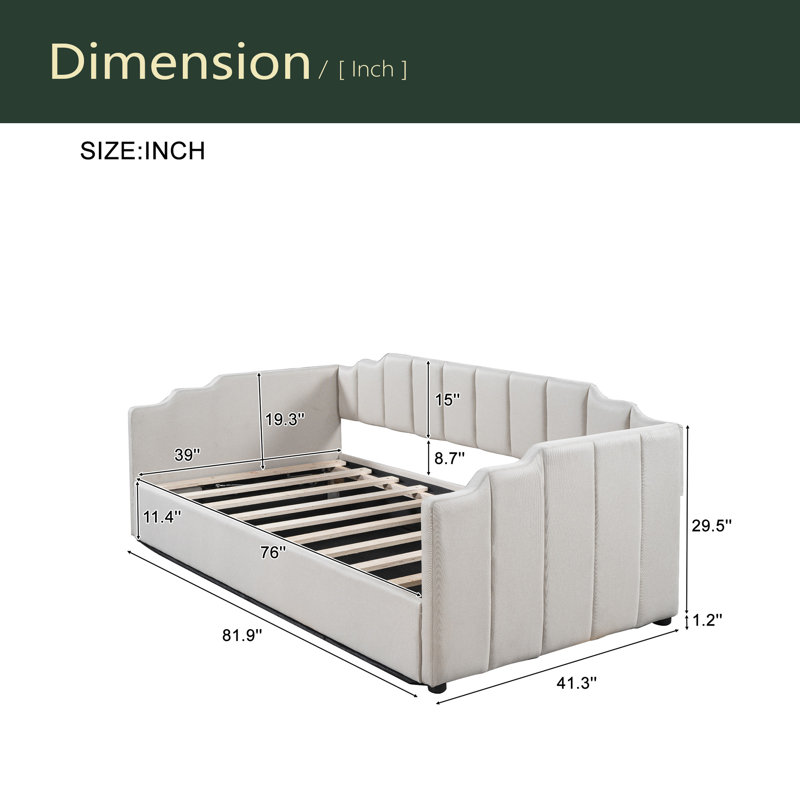Lit de jour rembourré avec rangement inférieur, Lit simple, Blanc