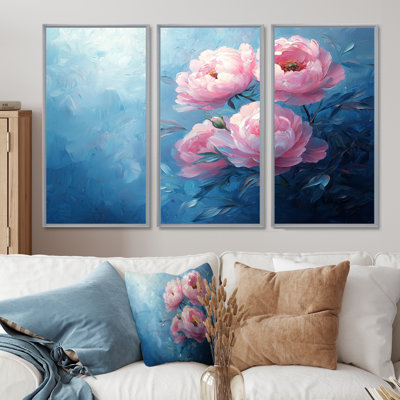Rêve de pivoines roses II - art mural pivoines - 3 panneaux