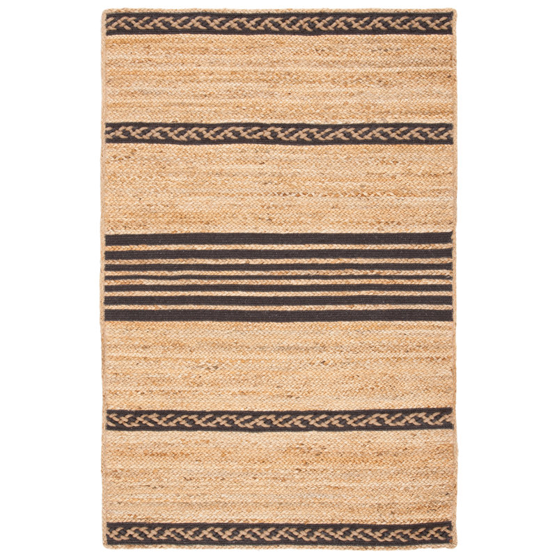 Dequawn Natural Fiber Hand Loomed Jute/Cotton Striped Rug in Brown, Rectangle 3' x 5'