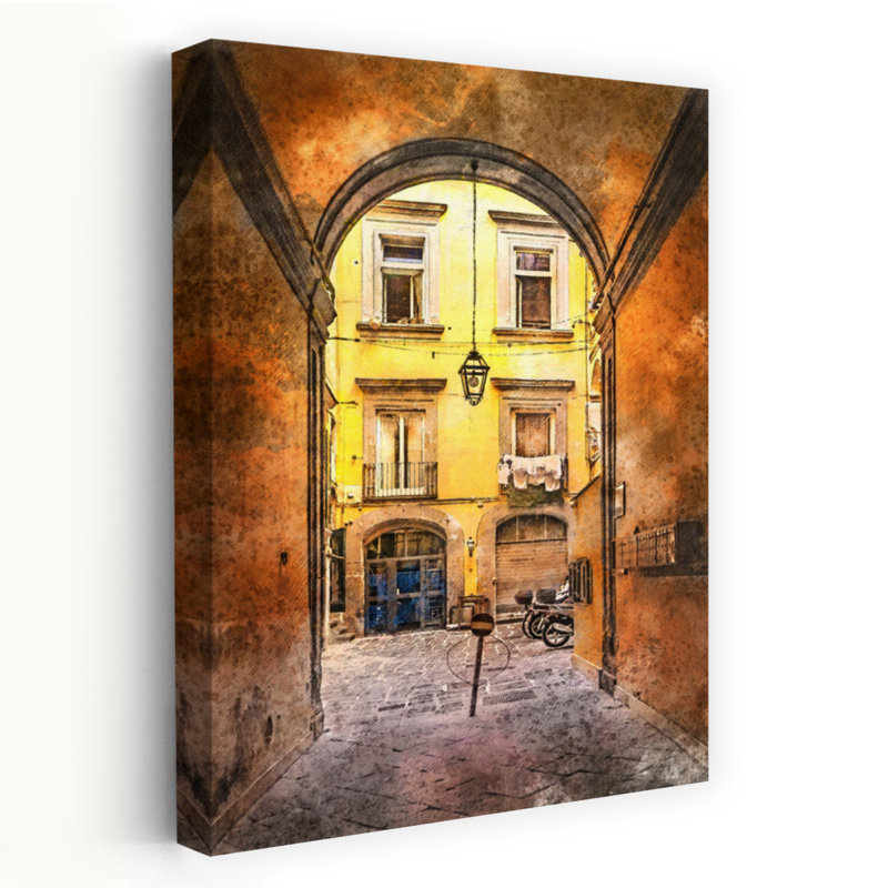 «Vibrant European Courtyard», art mural rétro, 24" H x 16" W