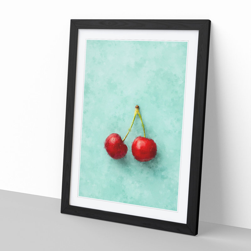 Two Cherries - Framed Print, Black Framed, 36cm H x 27cm W x 2cm D