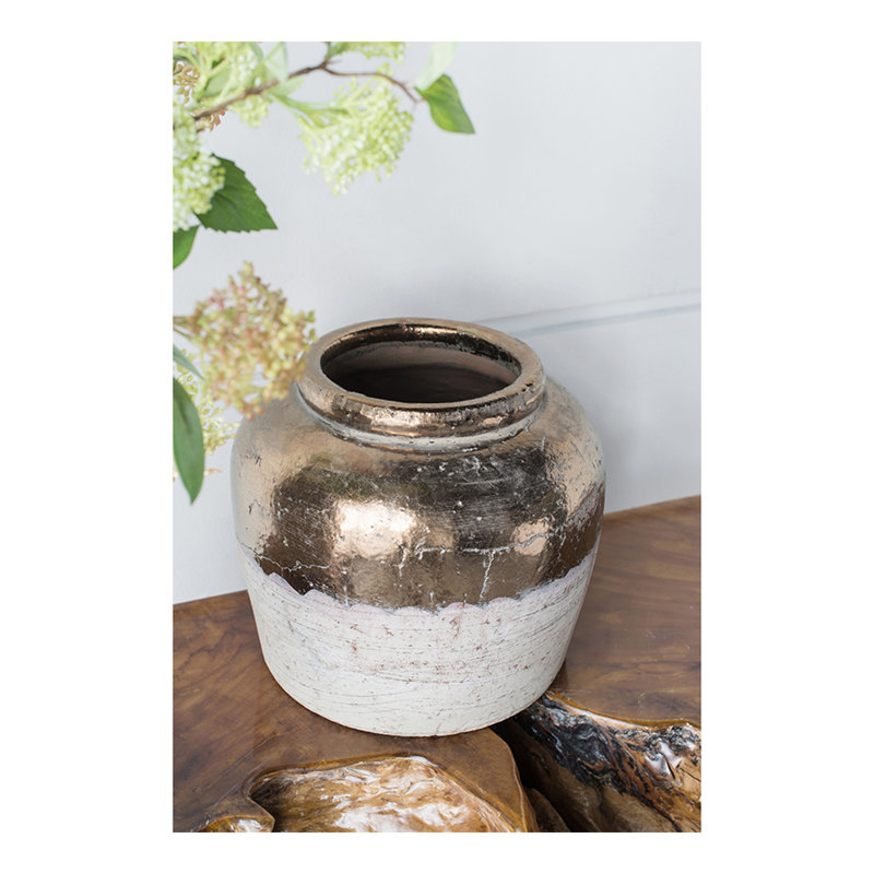 Vase rond en céramique brun Sienna, Hauteur totale - 11 po