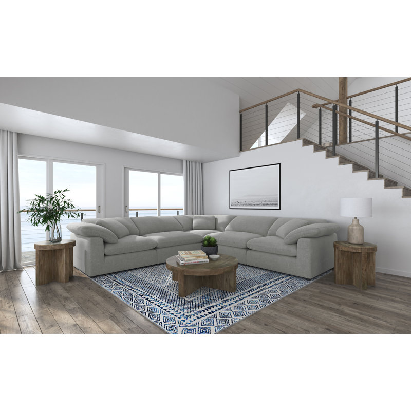 Keyonda 5-piece Boucle Upholstered Modular Sectional Grey, Gray Polyester