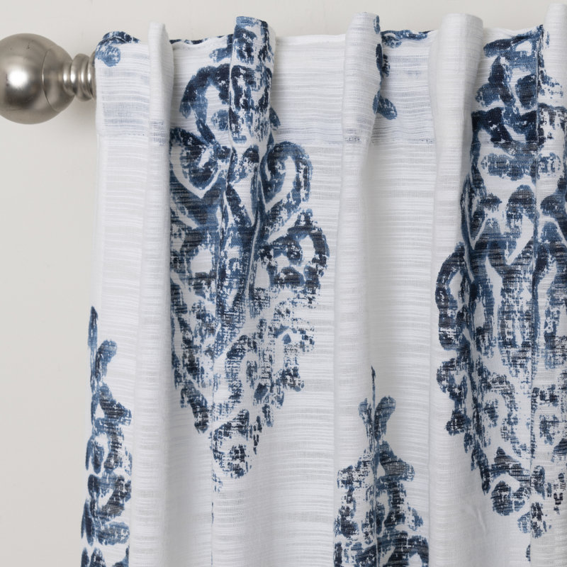 Ollivia 100% Cotton Room Light Filtering Medalion Patterned Curtain Panel with Rod Pocket Top and Hidden Back Tabs, Blue