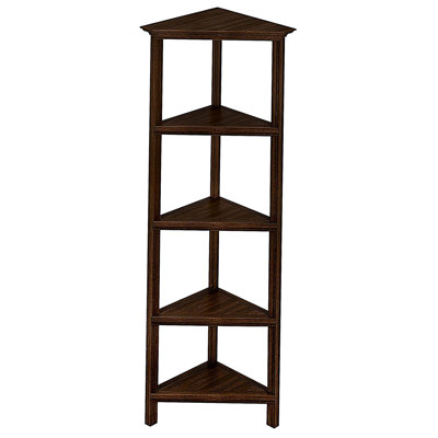 4-Shelf Tall Wood Corner Bookcase with Open Bookshelves, Walnut, 1PC