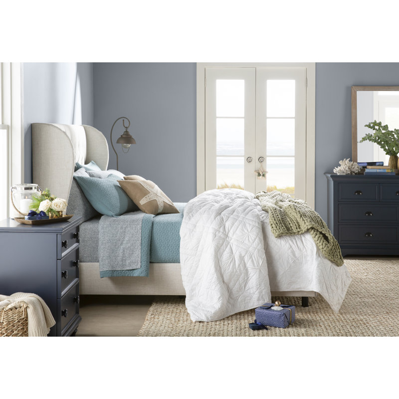Tomey Upholstered Wingback Bed, California King, Bella Light Gray Performance Velvet