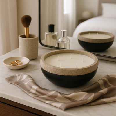 Castleman Decorative Terracotta Scented Bowl for Bookshelf - Modern Two Tone Decor Candle Living Room, Coffee Table, or Bedroom - 12"