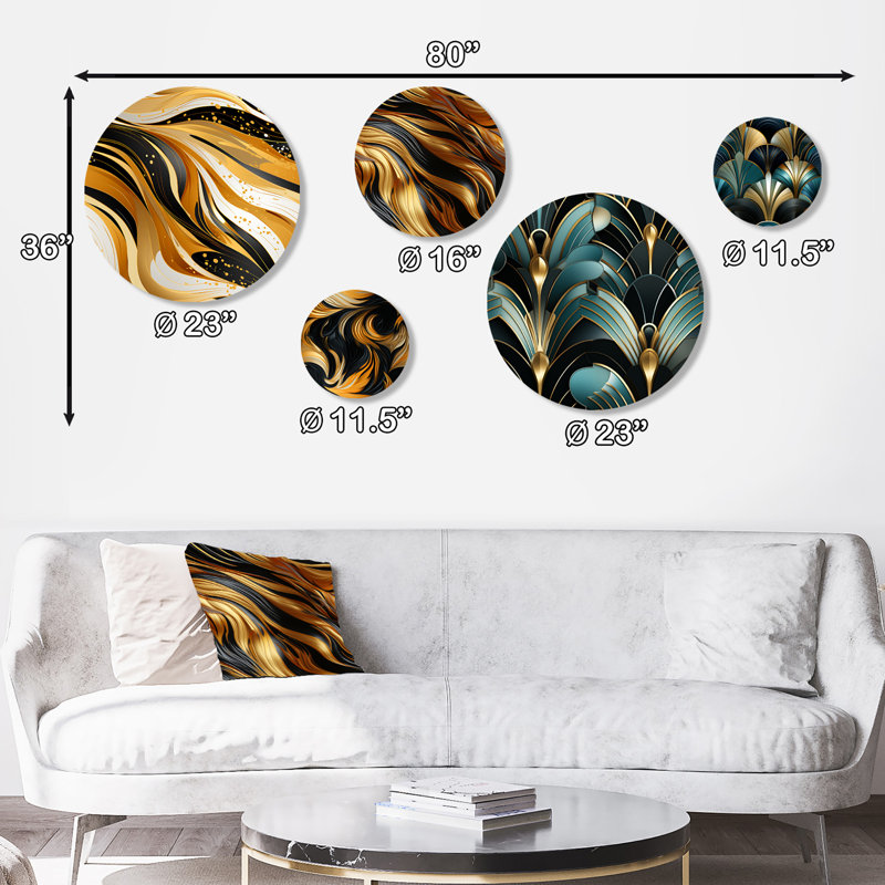Dorinda - ensemble d'art mural rond en marbre Glam de 5