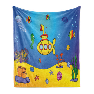 Ambesonne Yellow Submarine Fleece Throw Blanket Nautical Blue Yellow