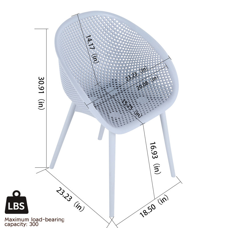 Paquet de 4 chaises longues bleues modernes et table blanche de 55 pouces, plastique PP résistant aux intempéries, sans entretien, pieds en métal, fond antidérapant, parfait pour les patios industriels avec Pp de haute qualité, confortable