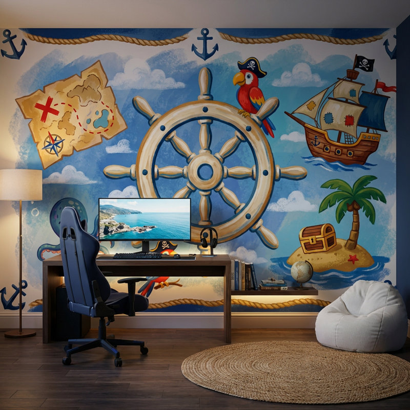 Murale de bateau pirate, Texturé non collé, 100 po x 96 po
