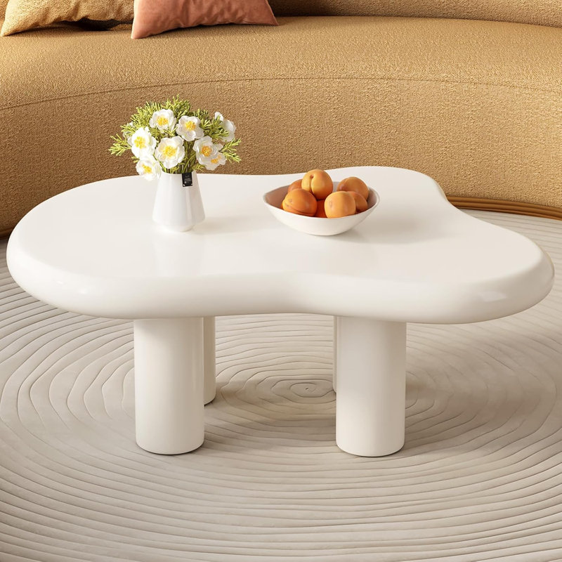 Coffee Table, Cute Irregular White Tea Table With 4 Legs