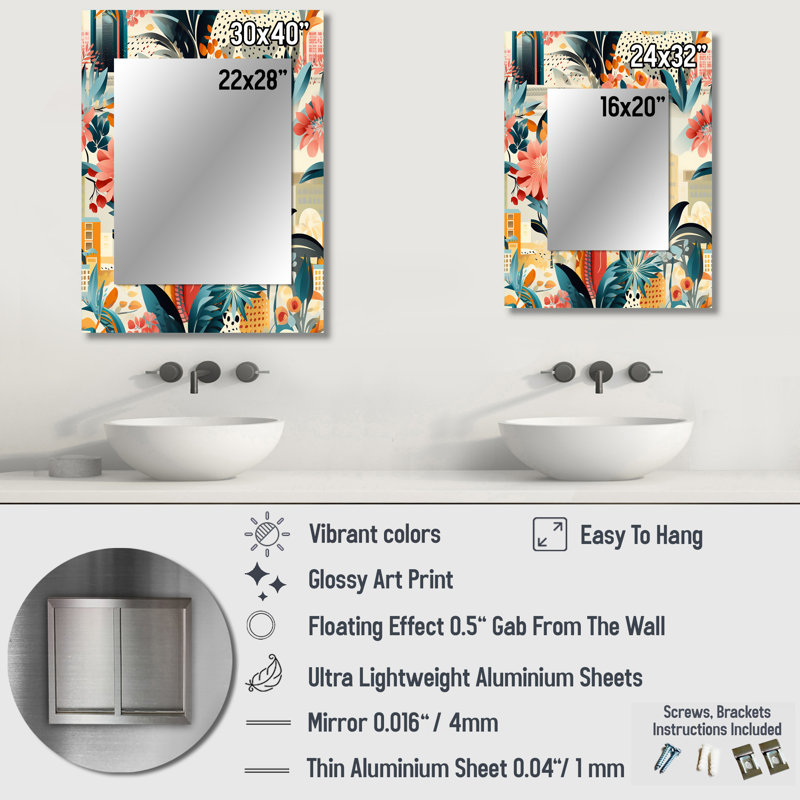 Urban Jungle City Tropical Pattern - Tropical Mirror Wall Decor, 40" x 30"