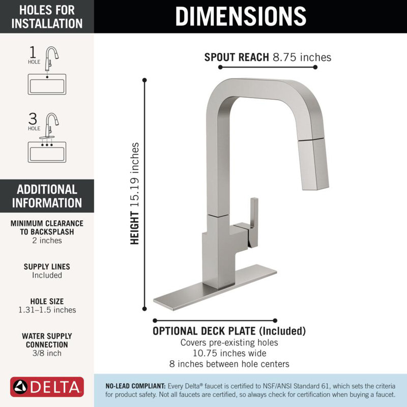 Junction Brushed Nickel Kitchen Faucet with Pull Down Sprayer, Modern Single Hole Kitchen Sink Faucet, Single Handle, Spotshield Stainless