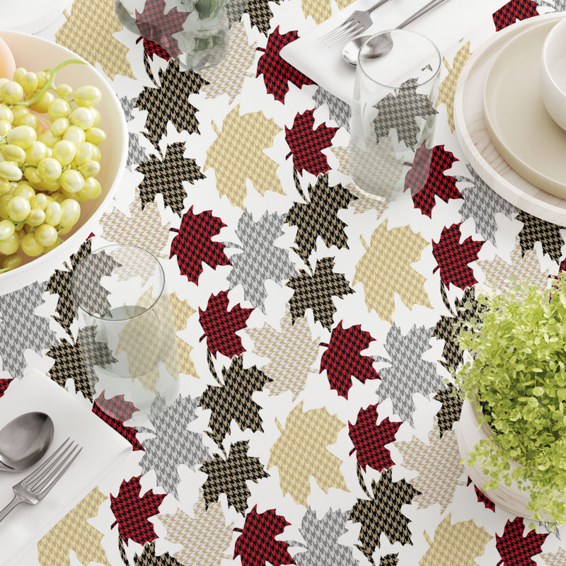 Rectangular Tablecloth, 100% Cotton, Houndstooth Maple Leaves, 104" x 52"