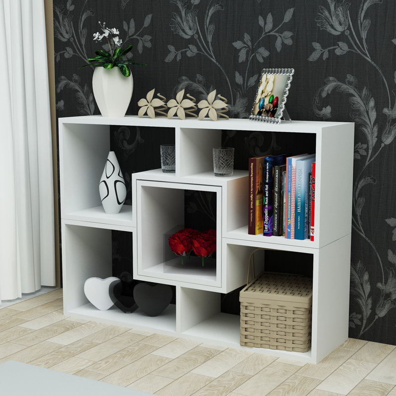 Modern White Bookshelf with Numerous Shelves, 41.3 x 30.0 x 11.6 inches | 100% Melamine Coated Particle Board, Thickness: 0.7 inches | Wall-Mountable Design, Perfect for Home or Office Organization