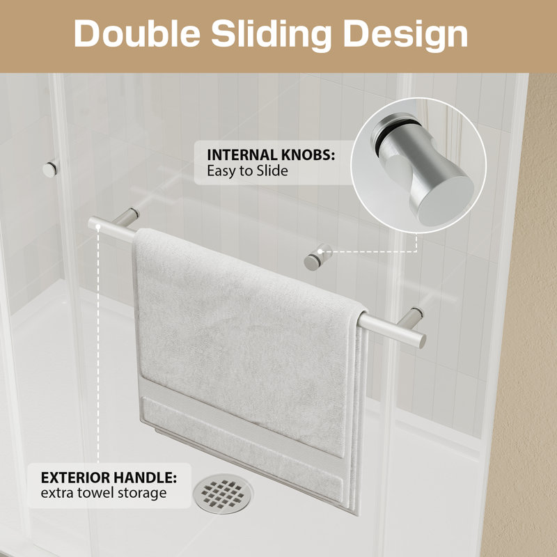 55" - 60" W x 76" H Double Sliding Frameless Shower Door with Clear Tempered Glass, Brushed Nickel