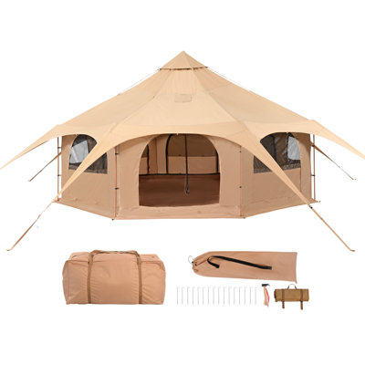 4 Seasons 5 m/16.4 ft Bell Tent, Canvas Tent for Camping with Stove Jack, Breathable Yurt Tent for up to 8 People, Family Camping Outdoor Hunting Party