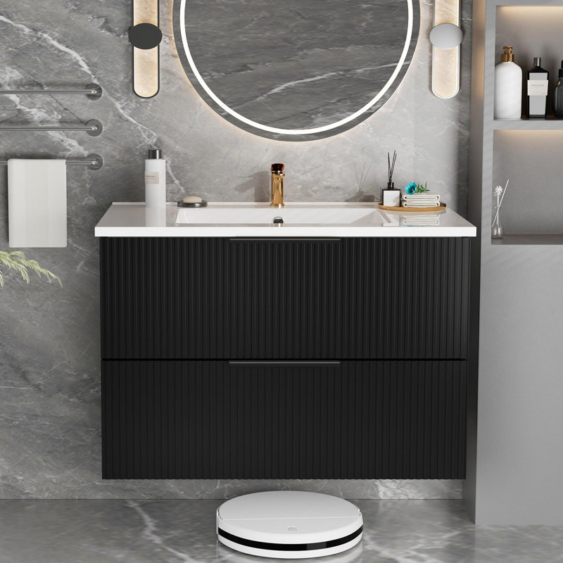 Meuble-lavabo mural simple 36 po avec lavabo, Noir mat